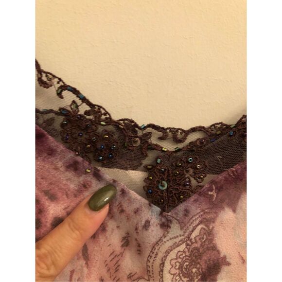 Y2K INC 100%Silk beaded & sequined tank top 14 / L Fairy whimsigoth romantic - Picture 4 of 12